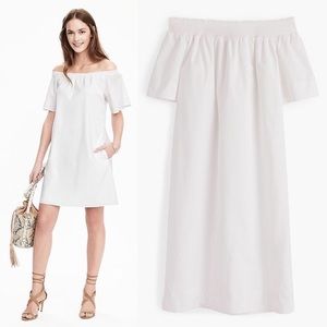 J. Crew White Cotton Poplin Off the Shoulder Dress